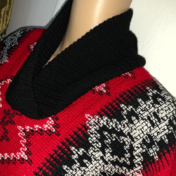 Vintage red black fringed blanket Hippie poncho jacket pullover free sized top - Picture 5 of 9